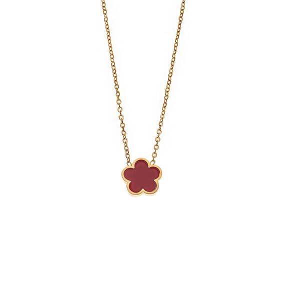 Κολιέ Γυναικείο Senza Gold Plated Stainless Steel, Με κόκκινη μαργαρίτα