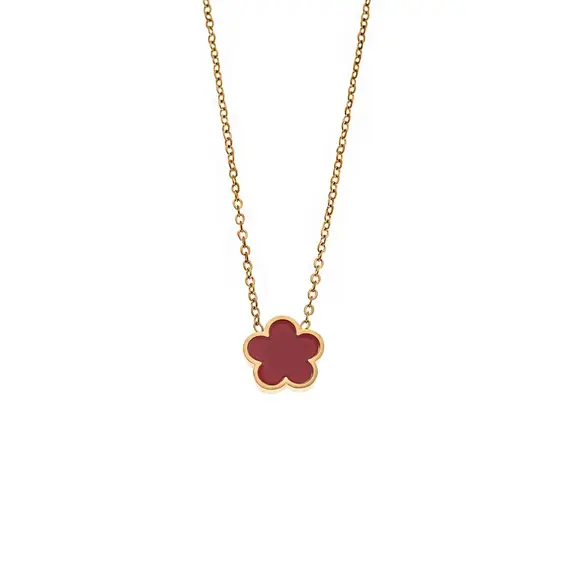 Κολιέ Γυναικείο Senza Gold Plated Stainless Steel, Με κόκκινη μαργαρίτα