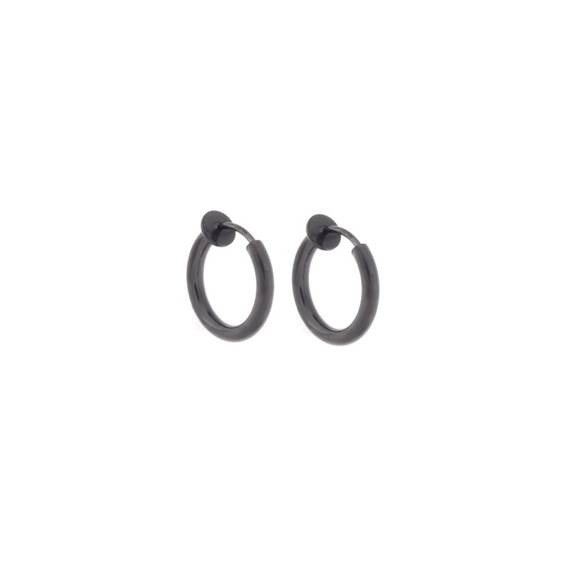 Σκουλαρίκια UNISEX SENZA Black Steel κρίκος χωρίς τρύπα