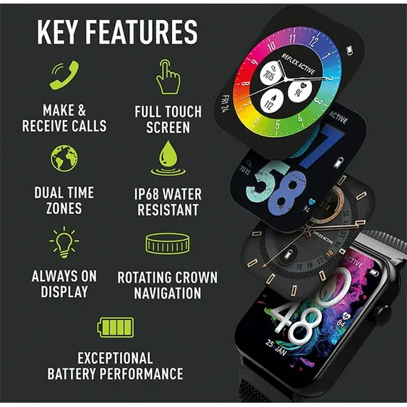 REFLEX ACTIVE Series 30 Amoled Black Mesh Smart Calling Watch RA30-4088, image 6