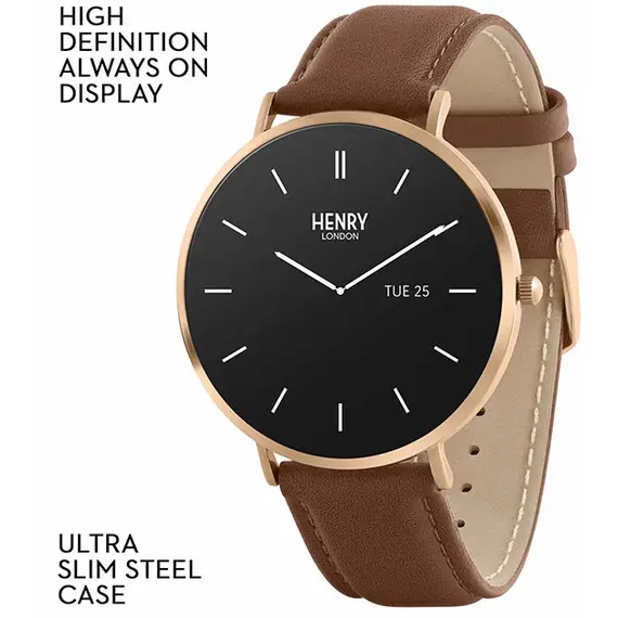 HENRY LONDON Smartwatch Rose & Chocolate Leather HLS65-0002, image 2