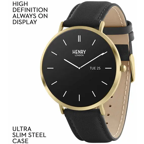HENRY LONDON Smartwatch Gold & Black Leather HLS65-0008, image 2