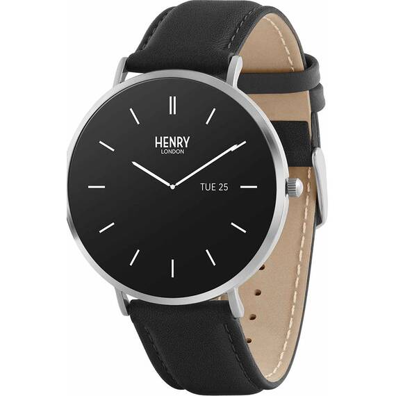 HENRY LONDON Smartwatch Silver & Black Leather HLS65-0009