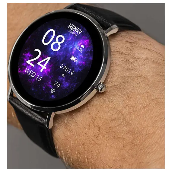 HENRY LONDON Smartwatch Silver & Black Leather HLS65-0009, image 3