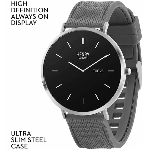 HENRY LONDON Smartwatch Silver & Slate Silicone HLS65-0011, image 2