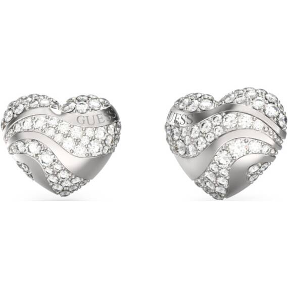 GUESS STEEL In My Heart Ασημένια Σκουλαρίκια Καρδιές Με Ζιργκόν JUBE04504JWRHT-U