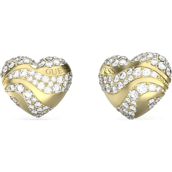 GUESS STEEL In My Heart Χρυσά Σκουλαρίκια Καρδιές Με Ζιργκόν JUBE04504JWYGT-U
