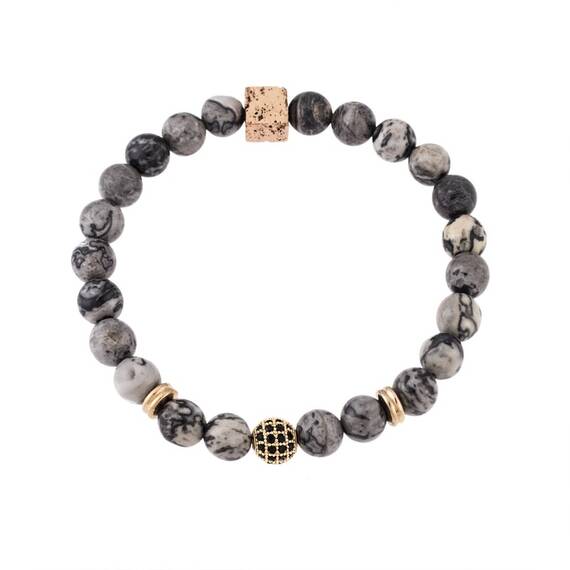 Βραχιόλι Senza Men&#039;s Picasso Jasper Stones Grey &amp; Rose Gold