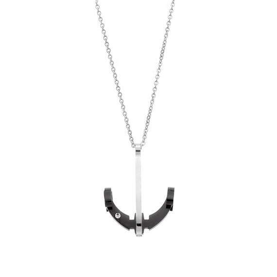 Μοτίφ Senza Men&#039;s Steel, Δίχρωμη Άγκυρα με λευκή πέτρα από ατσάλι