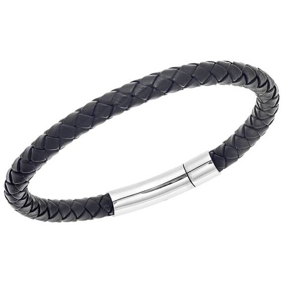 Βραχιόλι Senza Men&#039;s Steel Black Leather Strap