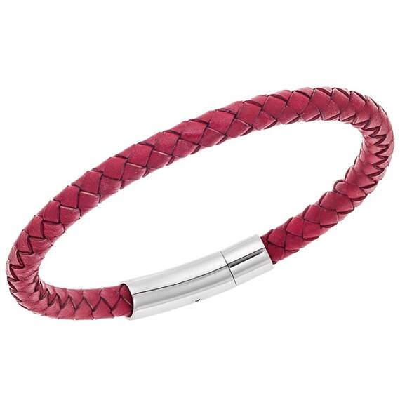 Βραχιόλι Senza Men&#039;s Steel Red Leather Strap