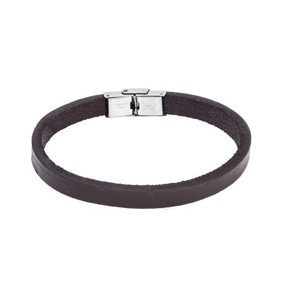 Βραχιόλι Senza Men&#039;s Steel Brown Leather Strap
