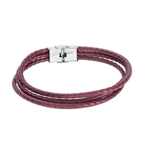 Βραχιόλι Senza Men&#039;s Steel Brown Leather Strap