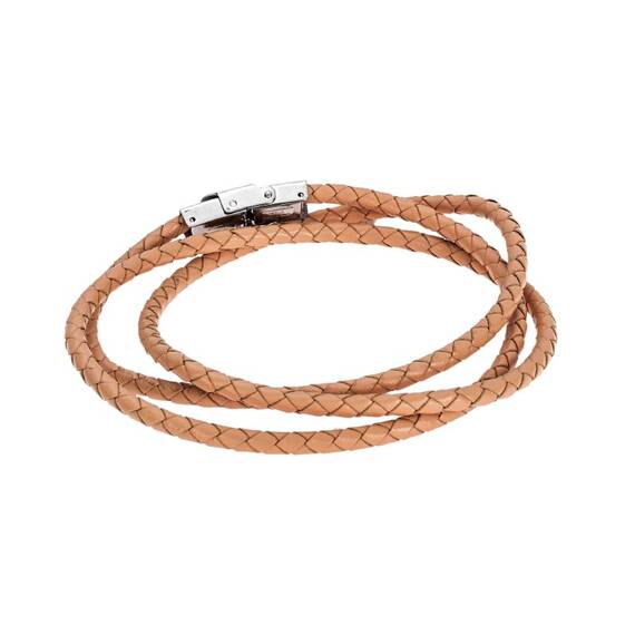 Βραχιόλι Senza Men&#039;s Steel Beige Leather Strap