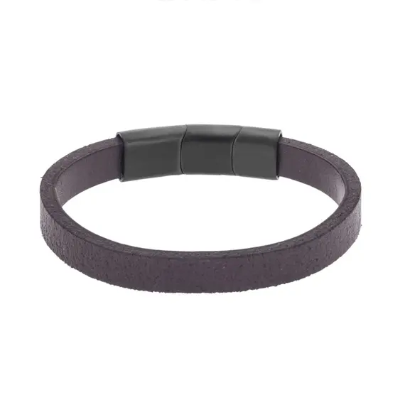 Βραχιόλι Senza Men&#039;s Steel Brown Leather Strap