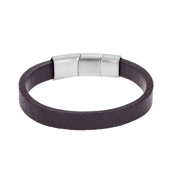 Βραχιόλι Senza Men&#039;s Steel Brown Leather Strap