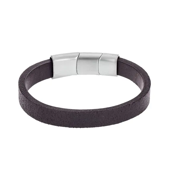 Βραχιόλι Senza Men&#039;s Steel Brown Leather Strap