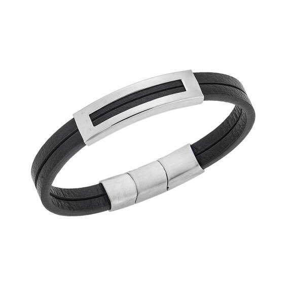 Βραχιόλι Senza Men&#039;s Steel Brown Leather Strap