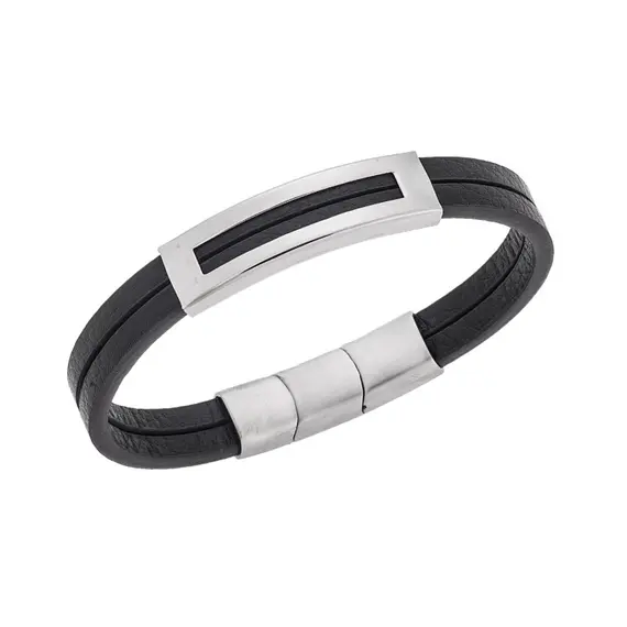 Βραχιόλι Senza Men&#039;s Steel Brown Leather Strap